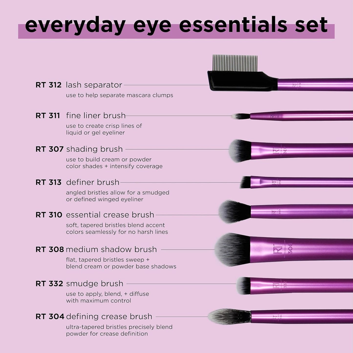 Juego de brochas de maquillaje Everyday Eye Essentials de 8 piezas